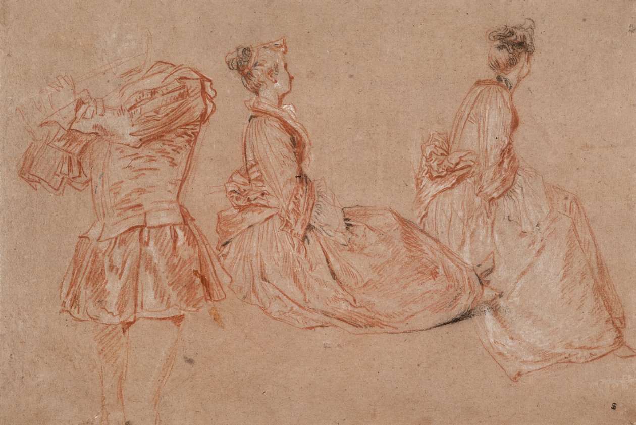 Studie hráče na flétnu a dvou žen, 1717 od Jean Antoine Watteau