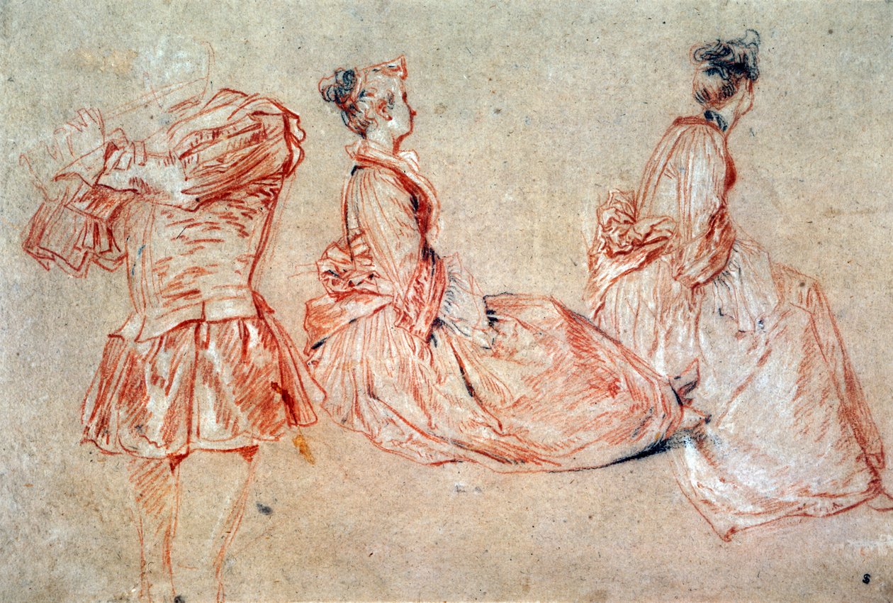Studie hráče na flétnu a dvou žen od Jean Antoine Watteau
