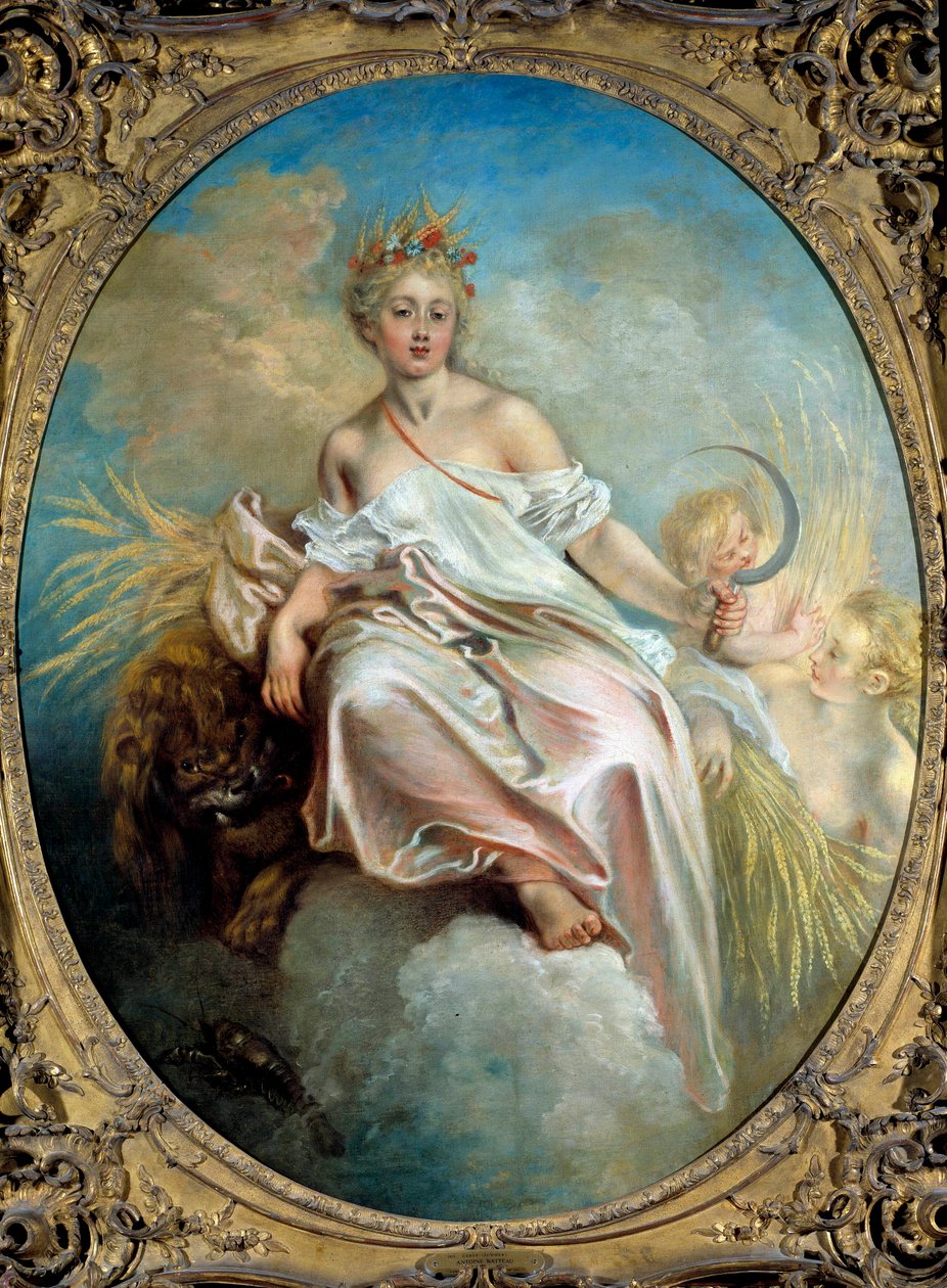 Letní alegorie ročních období, mladá žena držící v ruce srp. Obraz Jean Antoine Watteau (1684-1721) 18. století Washington. Národní galerie umění od Jean Antoine Watteau