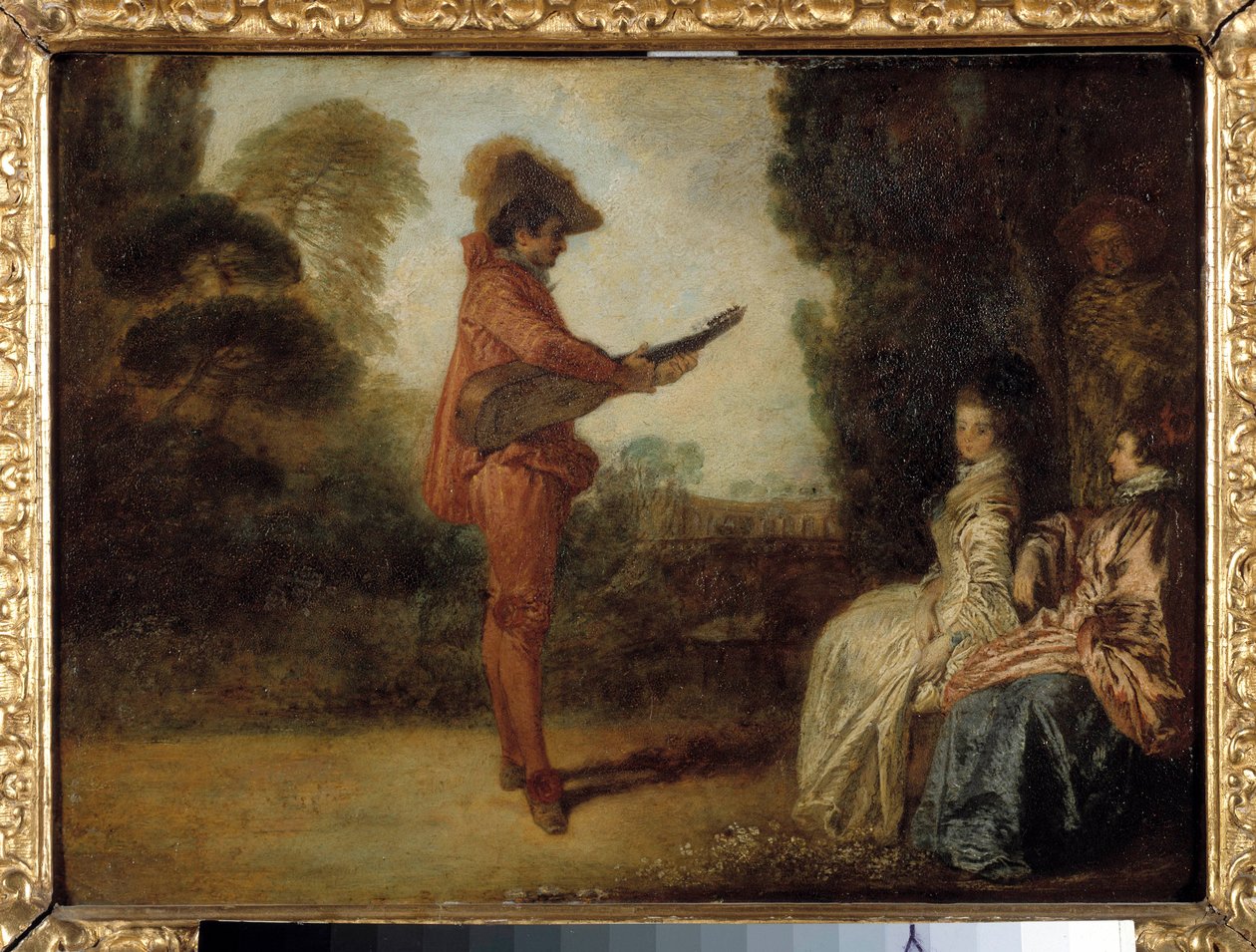 The Enchanting Mladý hudebník, který svou hudbou svádí dvě mladé ženy. Obraz Jean Antoine Watteau (1684-1721) od Jean Antoine Watteau