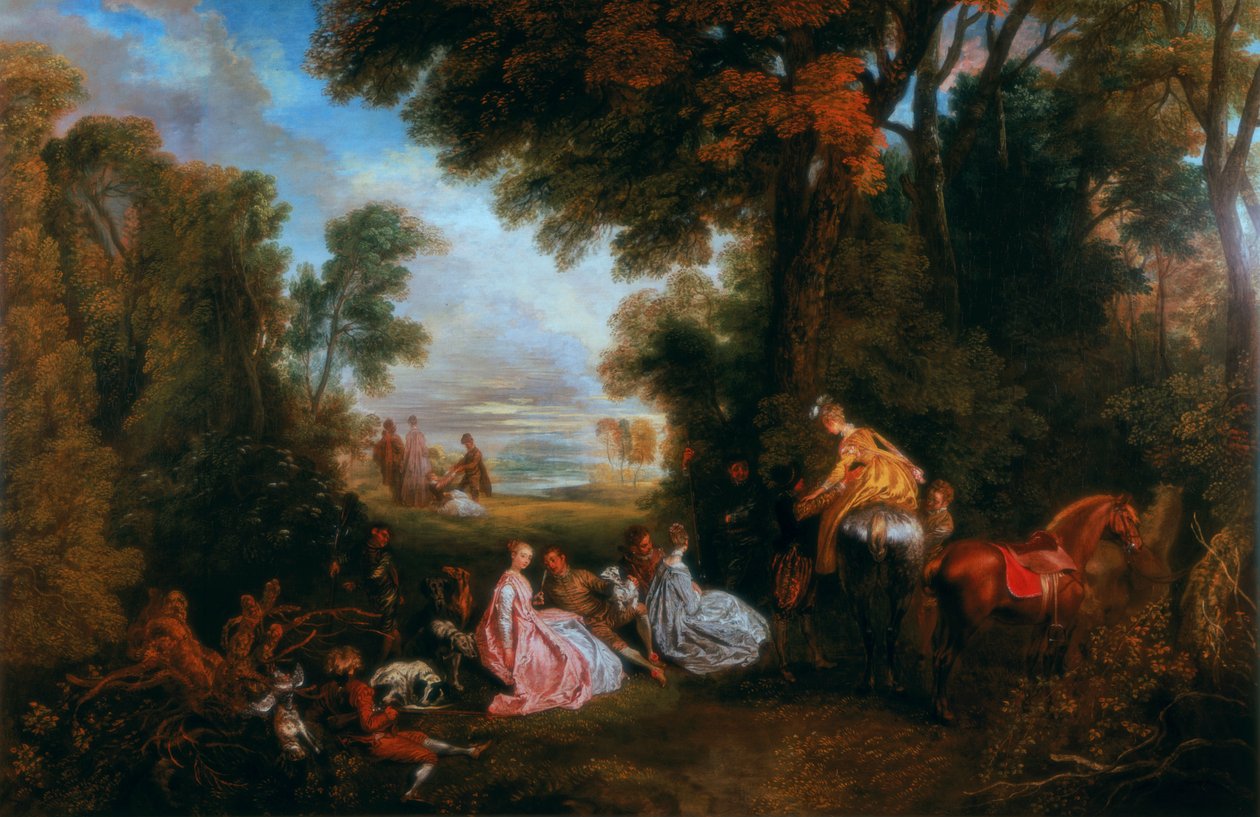 Zastavení při honičce Rendez-vous, 1717-1720. od Jean Antoine Watteau