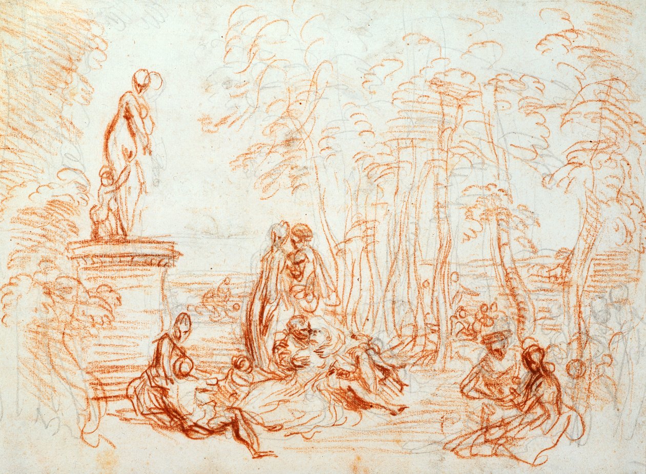 Pleasure of Love, skica, 18. století. od Jean Antoine Watteau