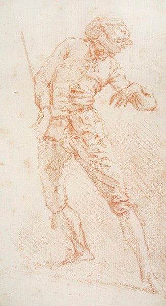 Šermíř (červená křída na papíře) od Jean Antoine Watteau
