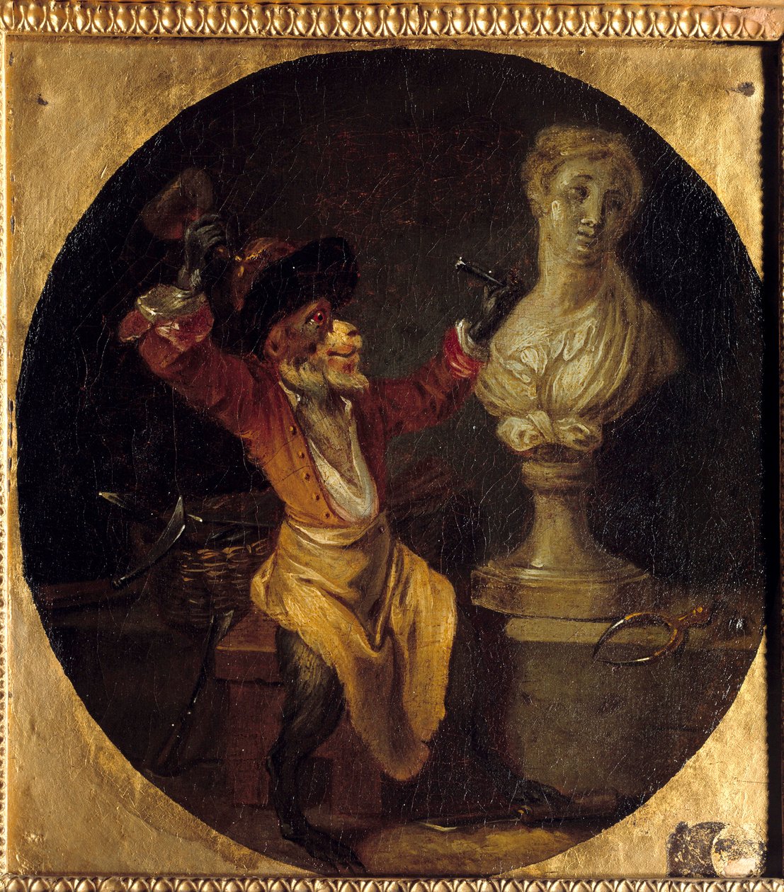 Sochař opice. Zvíře v pozici člověka. Obraz Jean Antoine Watteau (1684-1721) od Jean Antoine Watteau