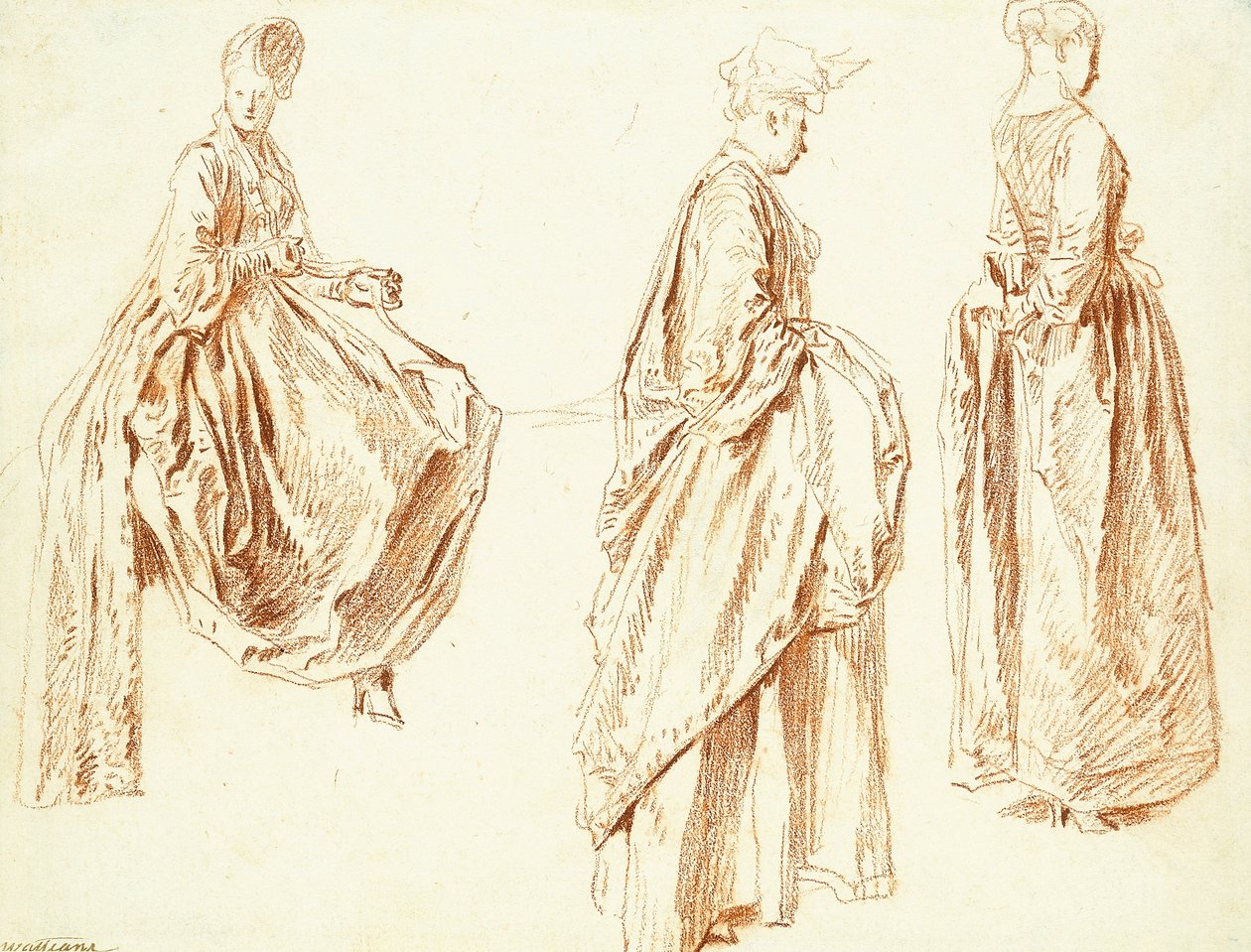 Tři dámy z profilu vpravo, jedna sedící, kolem 1713-14 od Jean Antoine Watteau