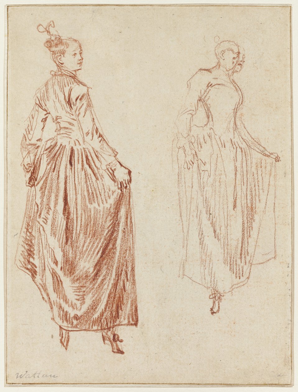 Dvě studie tanečnice zvedající sukni oběma rukama od Jean Antoine Watteau