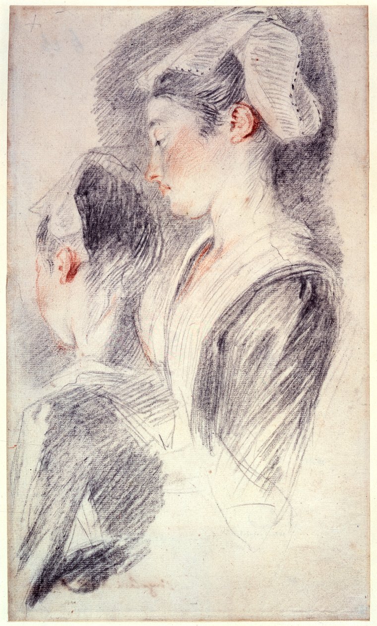 Dvě studie hlavy mladé ženy, 1716-18 od Jean Antoine Watteau