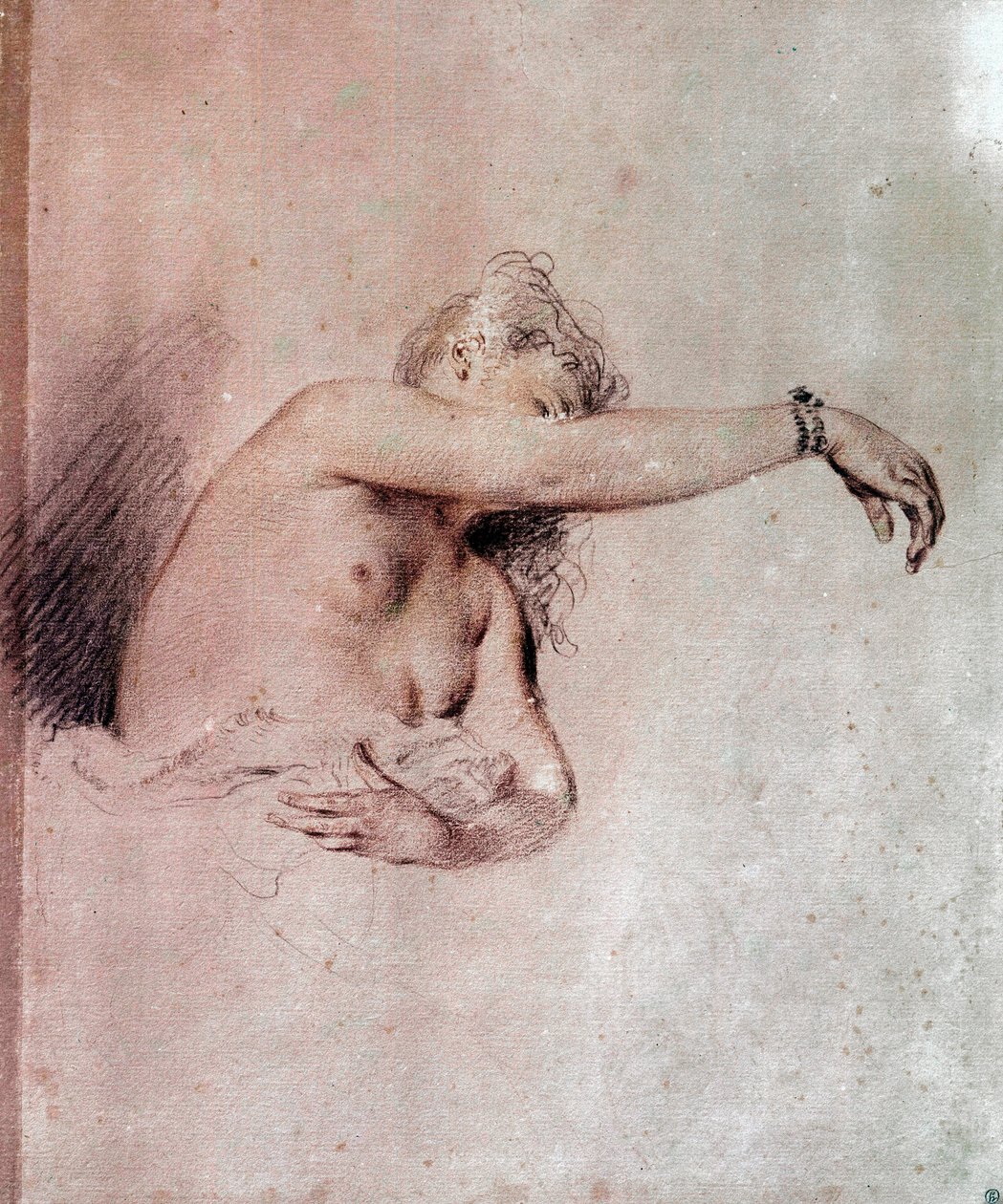 žena nahá, paže zvednutá Kreslení krve Jean Antoine Watteau (1684-1721) 18. století Sun. 0,28x0,23 m Paříž, Musee du Louvre od Jean Antoine Watteau