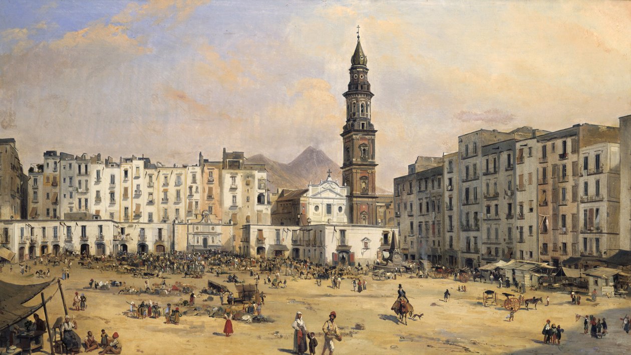 Piazza, Neapol, Itálie, polovina 19. století od Jean Auguste Bard