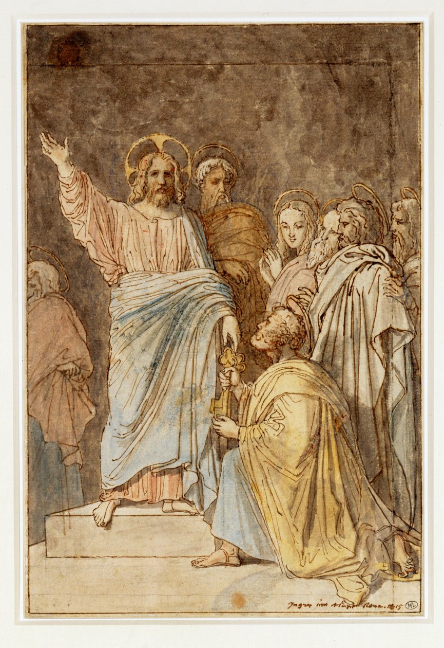 Kristus předává klíče svatému Petrovi. Datováno 1815... od Jean Auguste Dominique Ingres