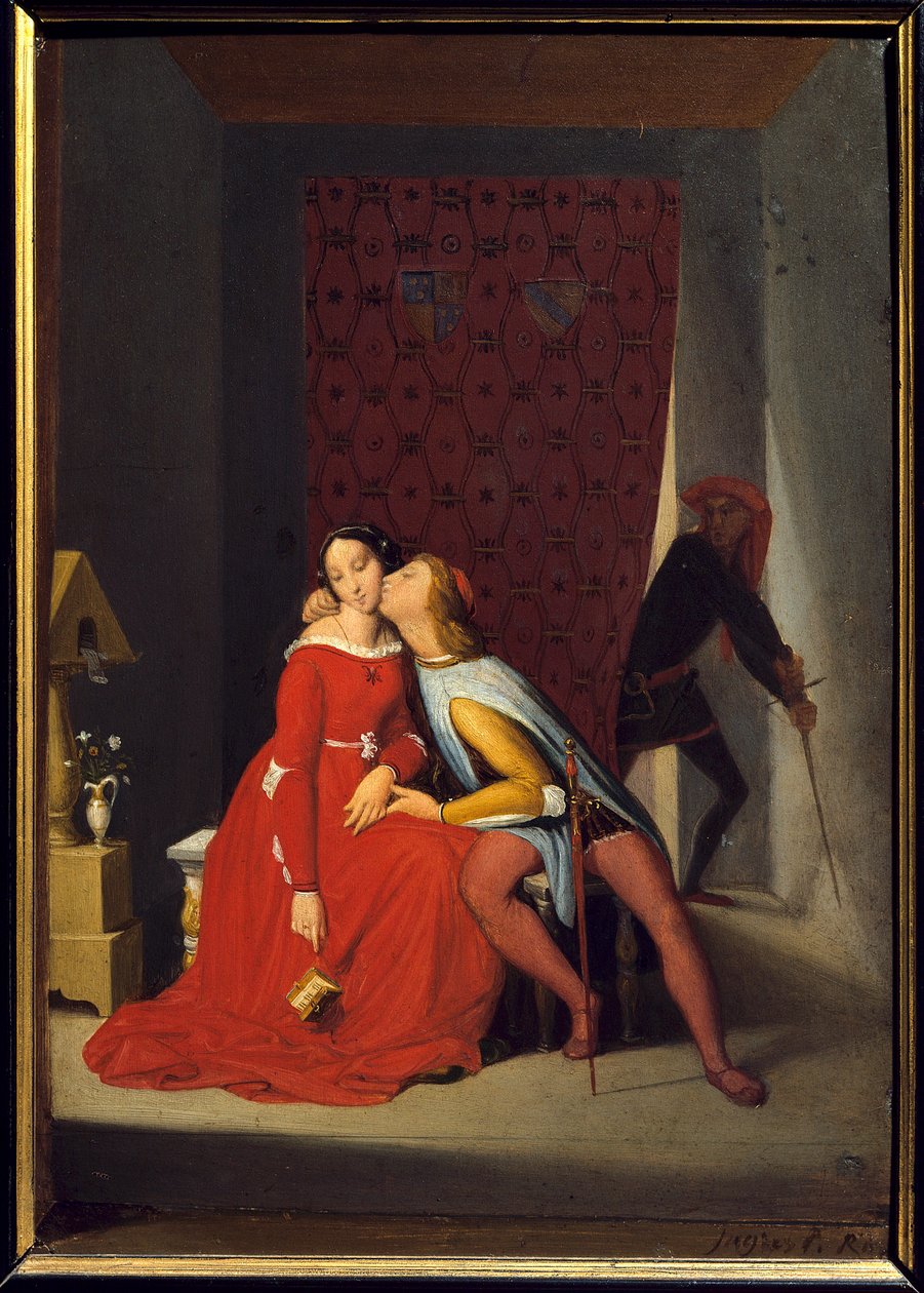 Francesca Da Rimini a Paolo Malatesta. Manželka Francesca Da Rimini (Francoise de Rimini od Jean Auguste Dominique Ingres