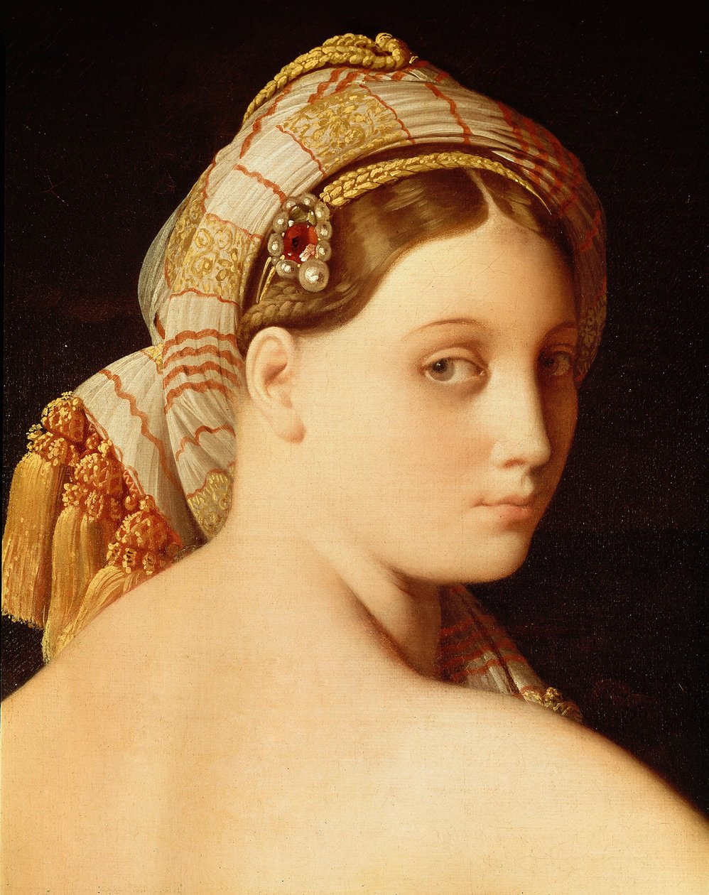 Grande Odalisque. Detail obličeje od Jean Auguste Dominique Ingres