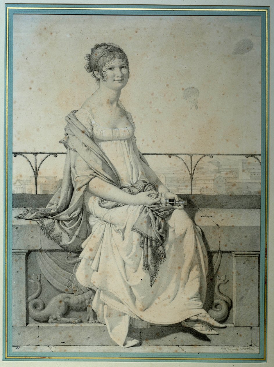 Portrét slečny Barbary Bansiové sedící v italské krajině. Kresba Jean Auguste Dominique Ingres (1780-1867) od Jean Auguste Dominique Ingres