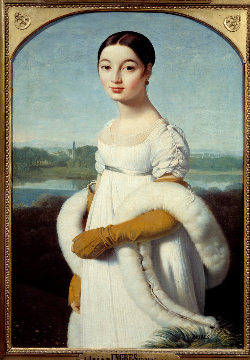Portrét slečny Caroline Riviere, mladá žena je oblečená podle módy Prvního císařství. Obraz Jean Auguste Dominique Ingres (1780-1867) 1805 Ne. 1x0,7 m - Portrét mademoiselle Caroline Riviere: Mladá žena je oblečena podle módy od Jean Auguste Dominique Ingres