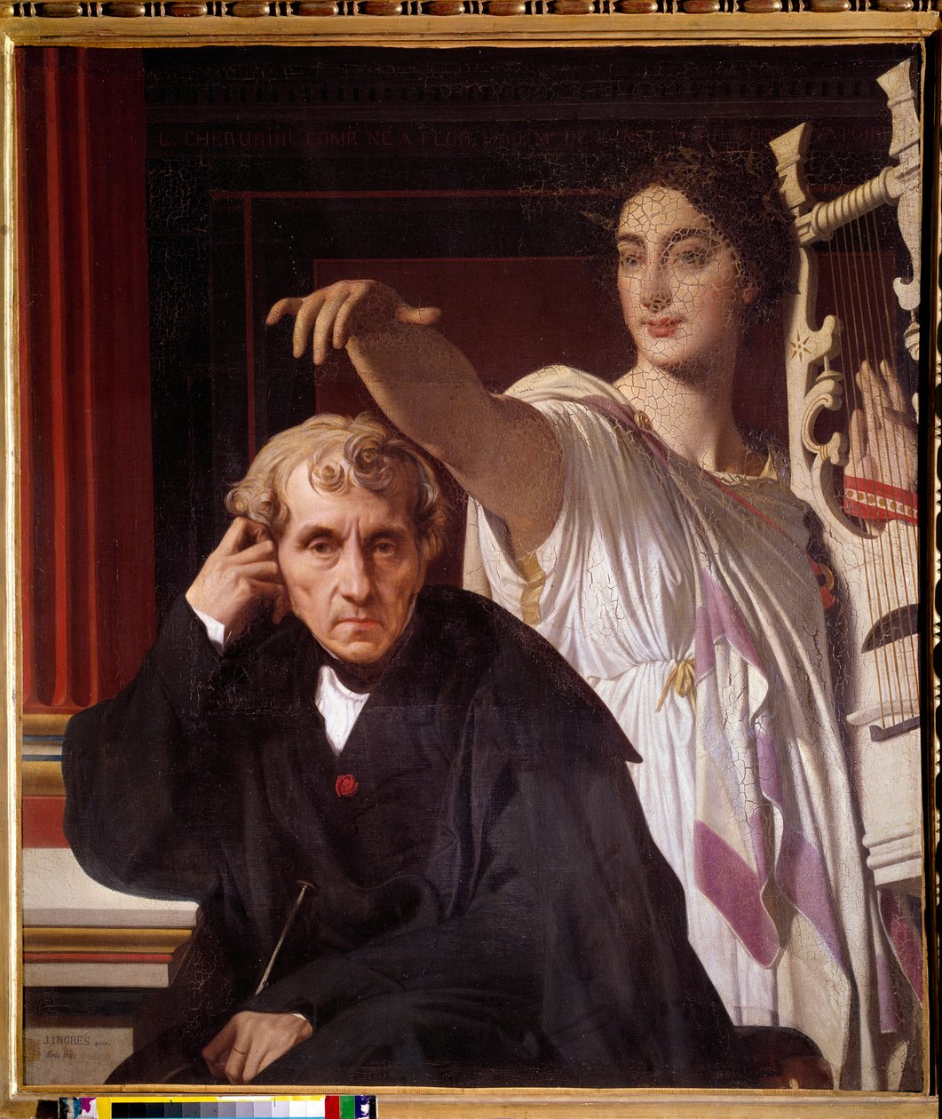 Portrét italského skladatele Luigiho Cherubiniho (1760 - 1842) s Múzou lyrické poezie. Obraz Jeana Dominique Ingrese (1780-1867) od Jean Auguste Dominique Ingres