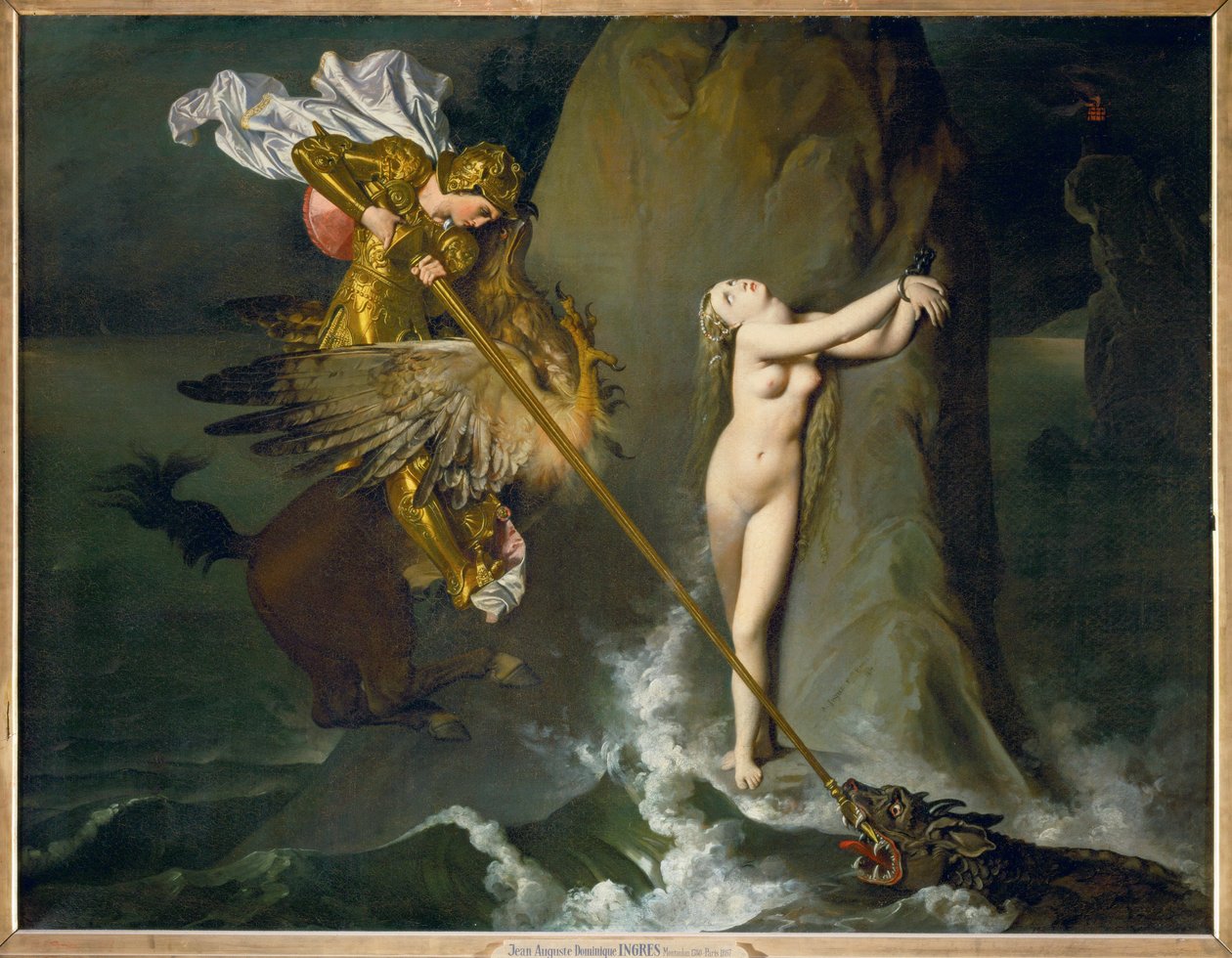 Roger a Angelika, scéna z Ariostova Orlanda ... od Jean Auguste Dominique Ingres