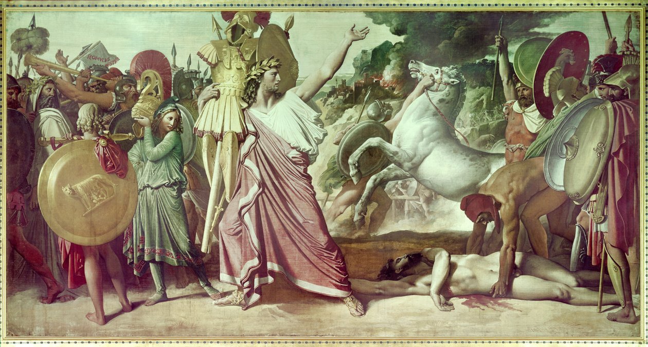 Romulus victor of Acron nese opimitové ostatky do Jupiterova chrámu Zakladatel Říma Romulus (Romolo) porazil v roce 748 př. n. l. Akrona, krále Ceninianů. Obraz Jean Auguste Dominique Ingres (1780-1867) 1812 Paříž, Ecole des beaux arts. od Jean Auguste Dominique Ingres