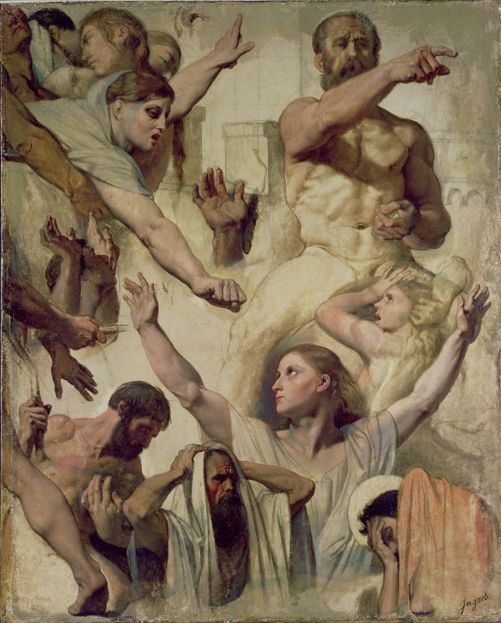 Studie k mučednictví sv. Symforiena (svatá, matka a prokonzul), 1833 (olej nad grafitem a červenou křídou na plátně) od Jean Auguste Dominique Ingres