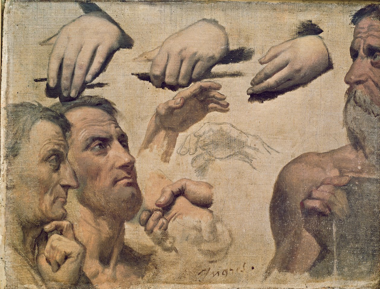Studie hlav a rukou pro Homérovu apoteózu od Jean Auguste Dominique Ingres