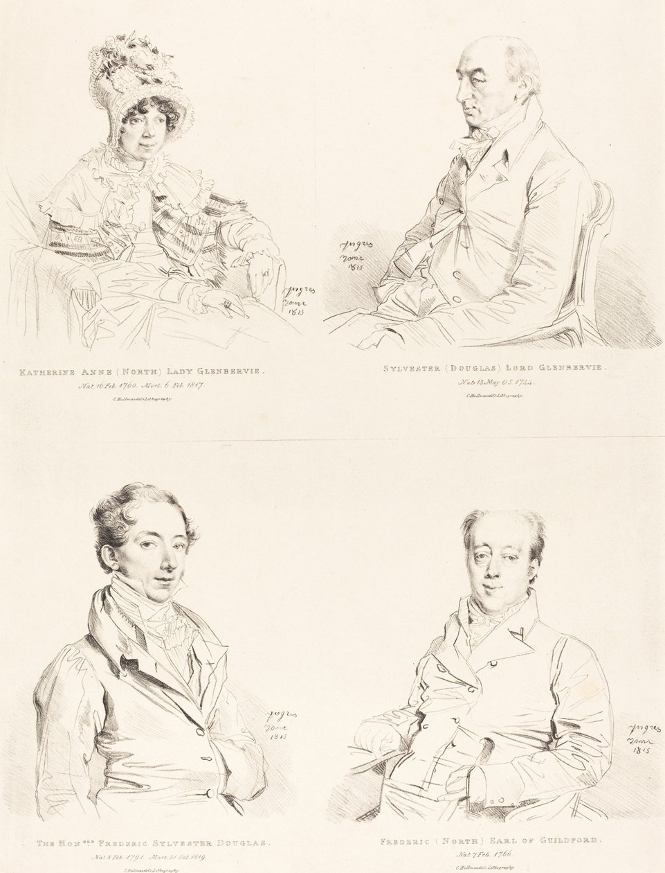 Sylvester (Douglas) Lord Glenbervie; Katherine Anne (North) Glenbervie; Frederic (severní) hrabě z Guilfordu; Frederic Sylvester Douglas od Jean Auguste Dominique Ingres