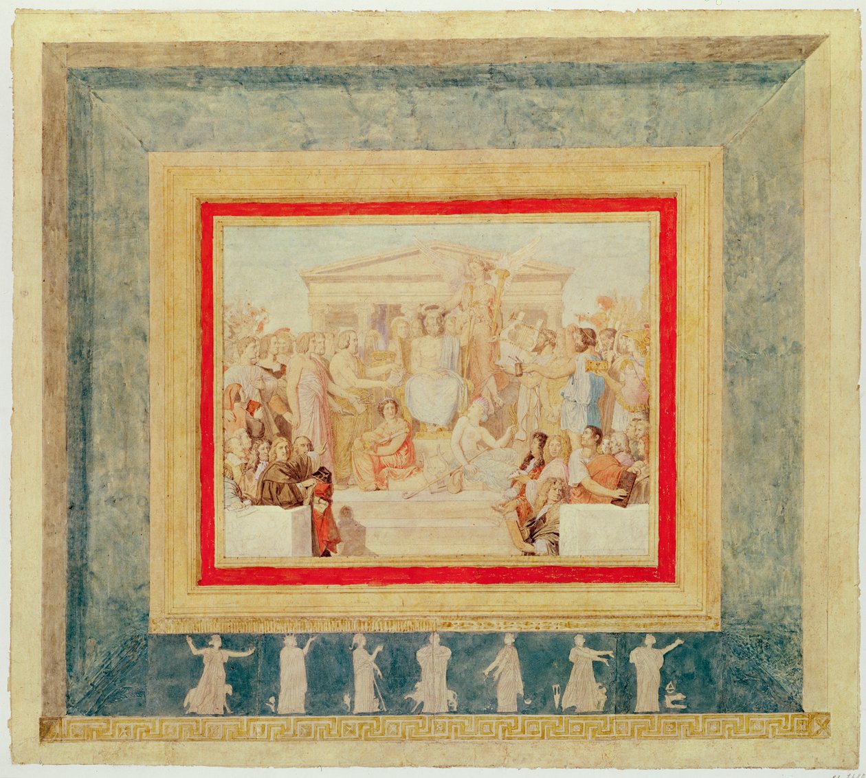 The Apotheosis of Homer, design pro strop Louvru, 1826-27 (pero a inkoust a wc na papíře) od Jean Auguste Dominique Ingres