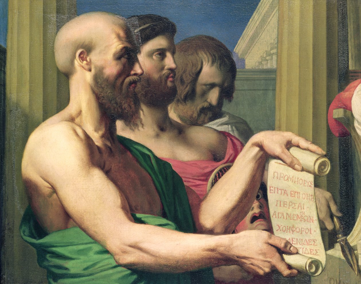 Řečtí tragédi, studie pro „Apoteózu Homéra“ od Jean Auguste Dominique Ingres