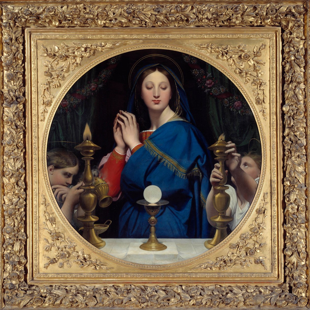Panna uctívající hostitele. Obraz Jean Auguste Dominique Ingres (1780-1867) od Jean Auguste Dominique Ingres