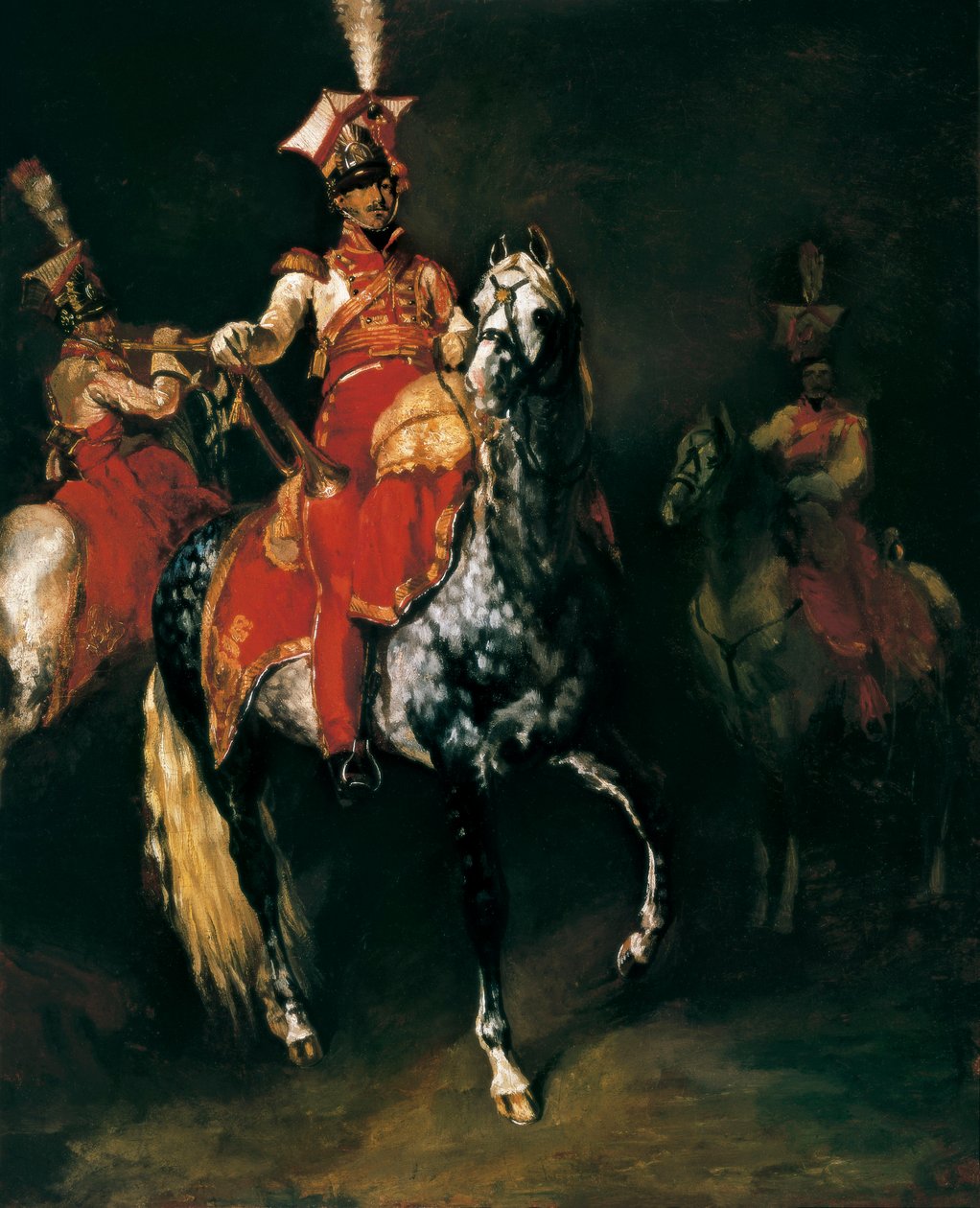 Trumpetista na koni v Napoleonově císařské gardě. Obraz Theodora Gericaulta (1791-1824) od Jean Auguste Dominique Ingres