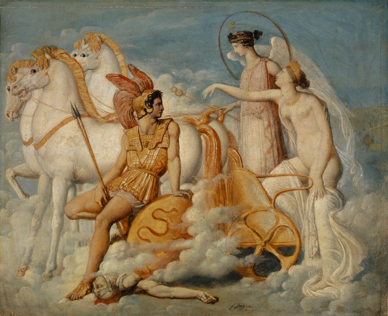 Venuše, zraněná Diomédem, se vrací na Olymp, cca 1803 od Jean Auguste Dominique Ingres