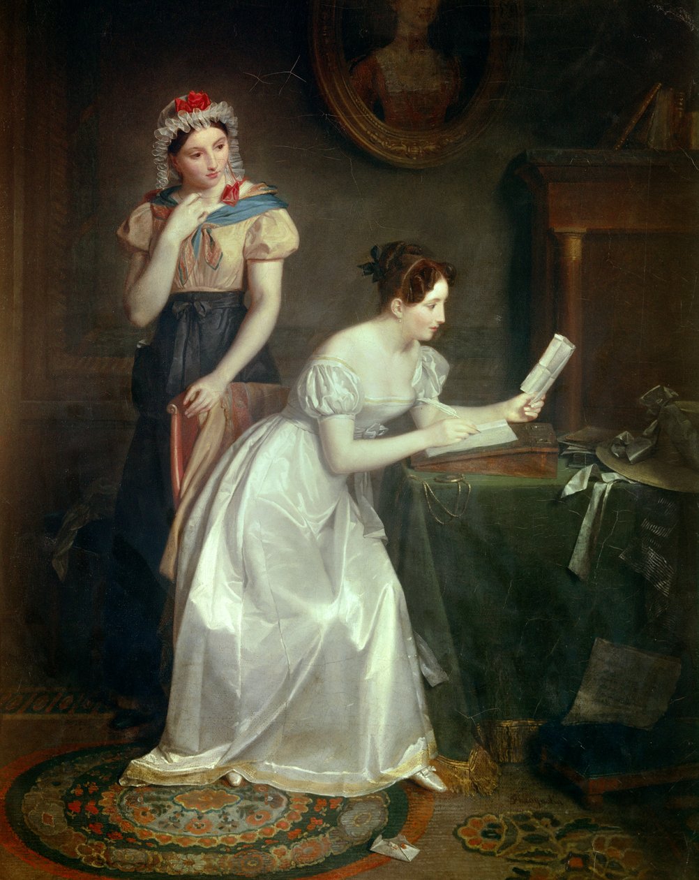Odpověď na dopis Mladá žena spěchá odpovědět na dopis svého milence - Obraz Jean Augustin (Jean-Augustin) Franquelin (1798-1839) 19. století Slunce 0,46x0,38 m od Jean Augustin Franquelin