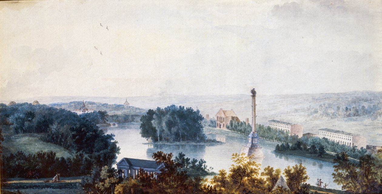 “ „Carskoje Selo. The Chesme Column"" od Jeana Balthazarda de la Traverse (18. století), Akvarel na papíře od Jean Balthazard de la Traverse