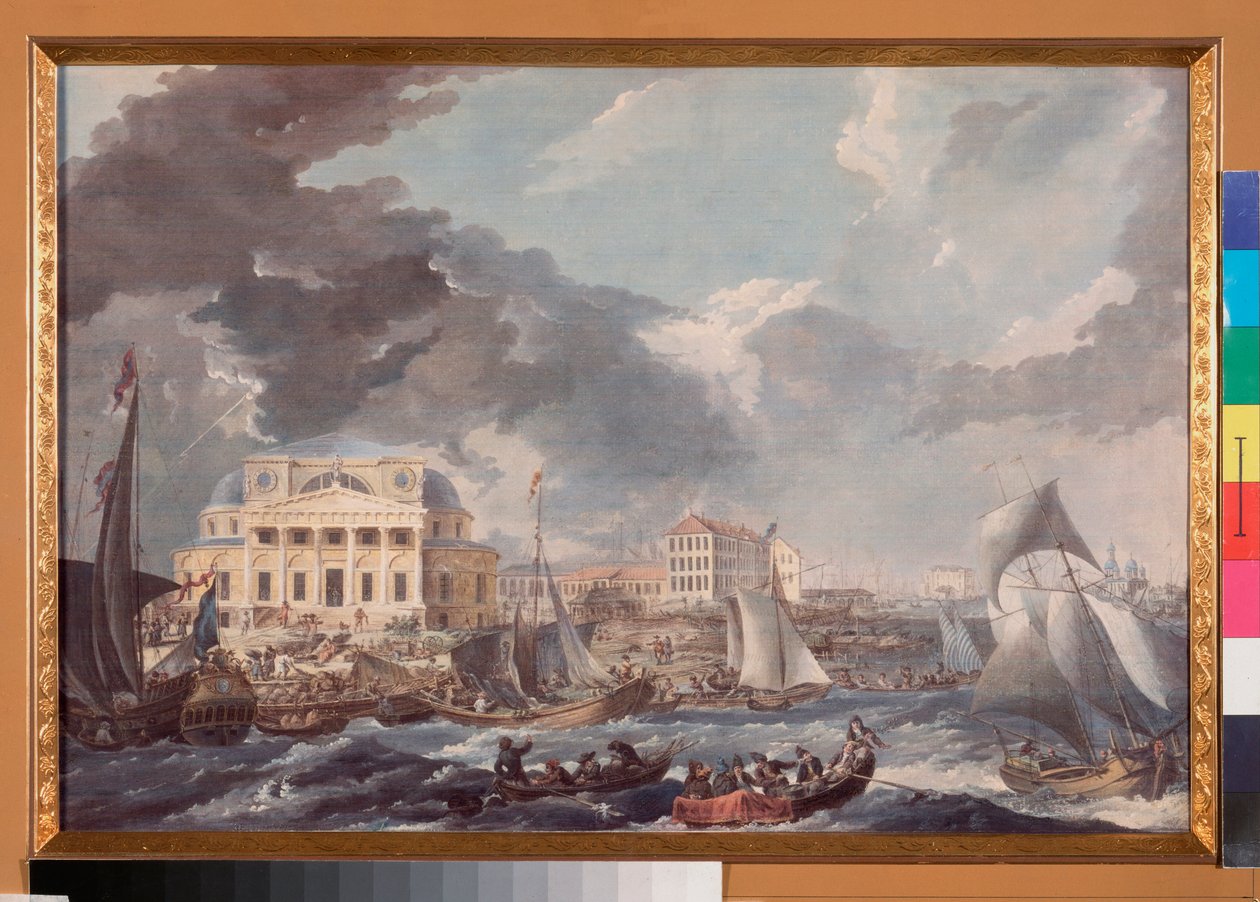 Vue de la Bourse a Saint Petersburg (Pohled na burzu v Petrohradě) - Dílo Jeana Balthazarda de la Traverse (druhá polovina 18. století), akvarel a kvaš na papíře od Jean Balthazard de la Traverse