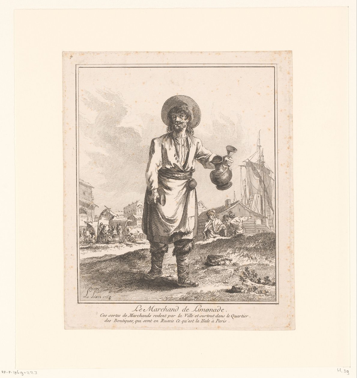 Prodejce limonád Le Marchand de Lemonade (název na objektu) Obchodníci a pouliční prodavači z Petrohradu a Moskvy (název série) Premiere Suite de Cris et Divers Marchands de Petersbourg et de Moscou (název série) od Jean Baptist Leprince