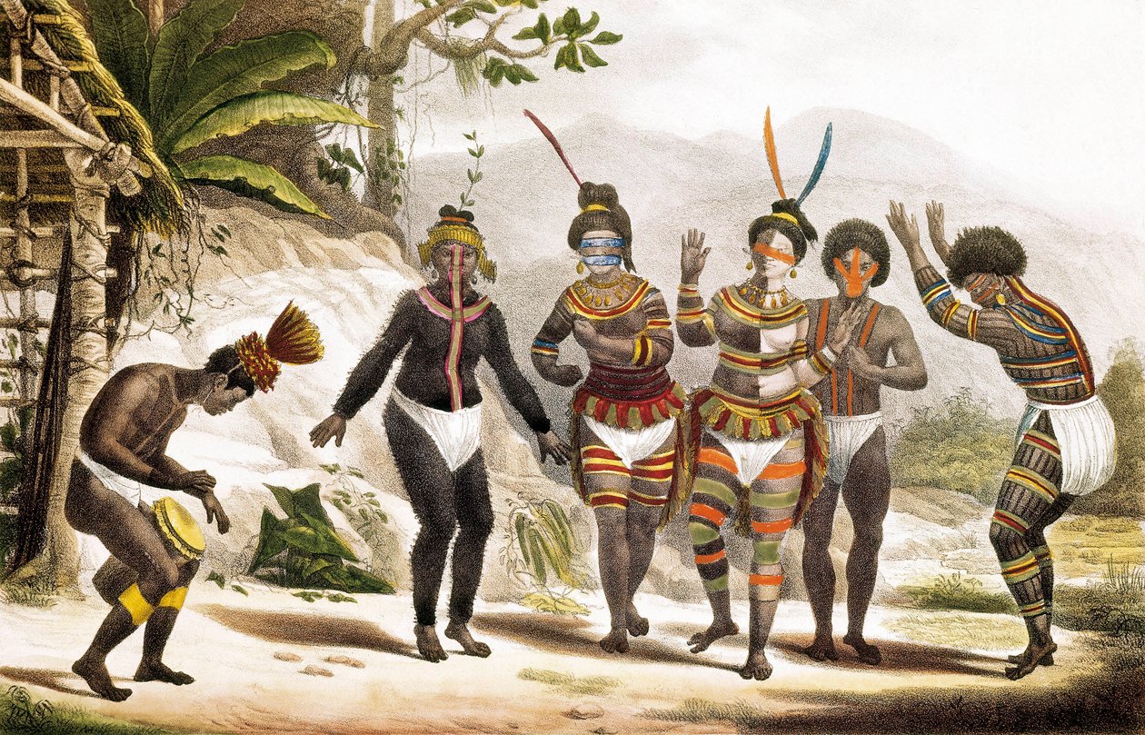 Mise San Jose: Tančící jihoameričtí indiáni, Brazílie od Jean Baptiste (after) Debret