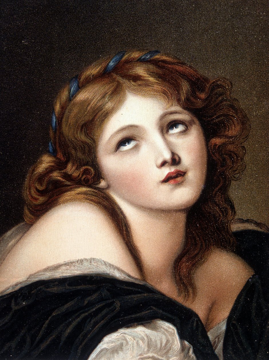 Faksimile Greuzeova díla ""Mladá dívka myšlení"" - pohlednice od Jean Baptiste (after) Greuze