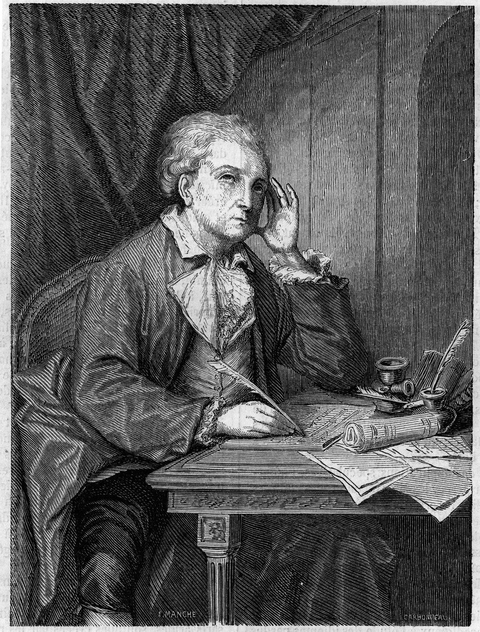 Portrét Nicolase Alexandre Dezede Francouzský skladatel (1740-1792). Rytina podle portrétu Greuze. od Jean Baptiste (after) Greuze