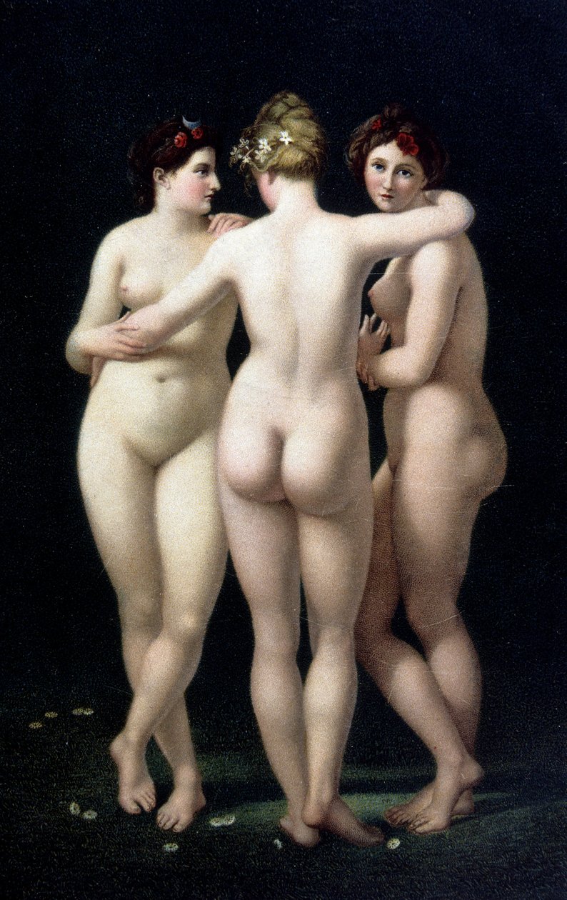 Tři grácie. Faksimile z díla Jeana Baptista Regnaulta (1754-1829) - pohlednice od Jean Baptiste (after) Regnault