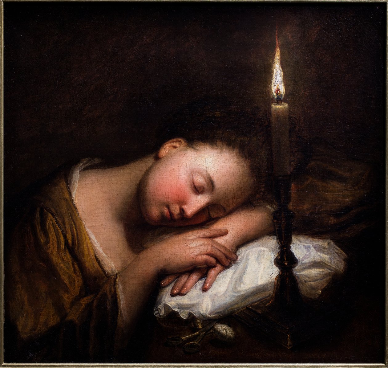 Mladá dívka spící při svíčkách od Jean Baptiste (after) Santerre