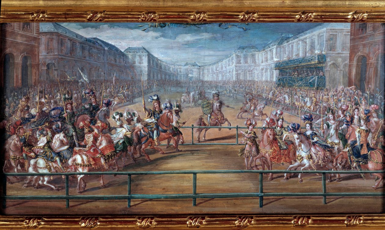 Pompézní kolotoč galantních amazonek čtyř částí světa dal Ludvík XIV. před Tuileries 5. června. od Jean Baptiste (attr. to) Martin