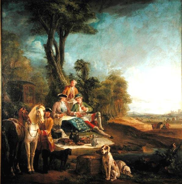 Lovecký oběd (olej na plátně) od Jean Baptiste (school of) Oudry