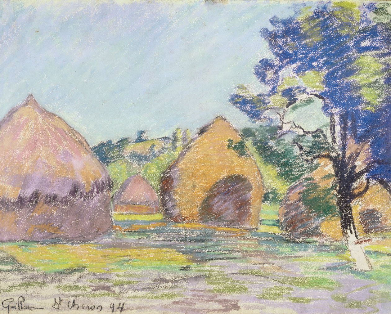 Kupky sena v Saint-Cheron (pastel na papíře) od Jean Baptiste Armand Guillaumin