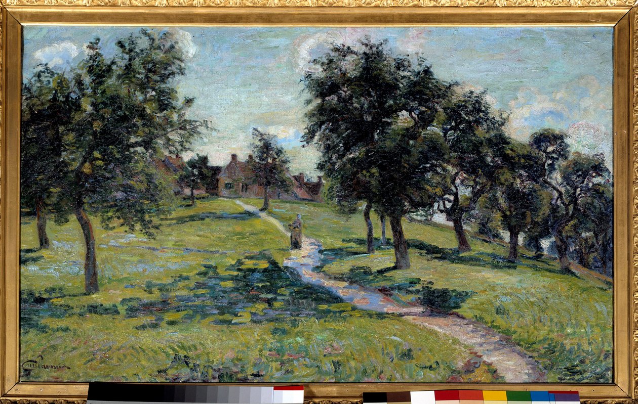 Krajina v Normandii: jabloně. Obraz Jean Baptiste Armand Guillaumin (1841-1927), kolem roku 1887, olej na plátně. Rozměr 0,60 x 1 m. Paříž, Musee d