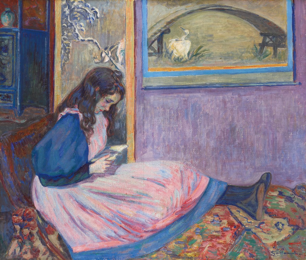 Přednáška - Reading, Guillaumin, Armand (1841-1927). Kvaš a tempera na plátně, cca 1890-1895. Rozměr: 60 x 73 cm. Soukromá sbírka od Jean Baptiste Armand Guillaumin