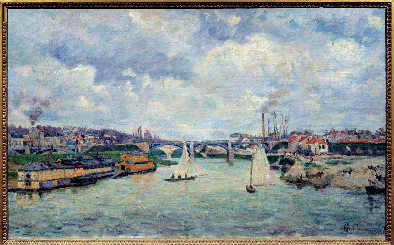 Přístav Charenton. Pohled na město Charenton-le-Pont od Jean Baptiste Armand Guillaumin