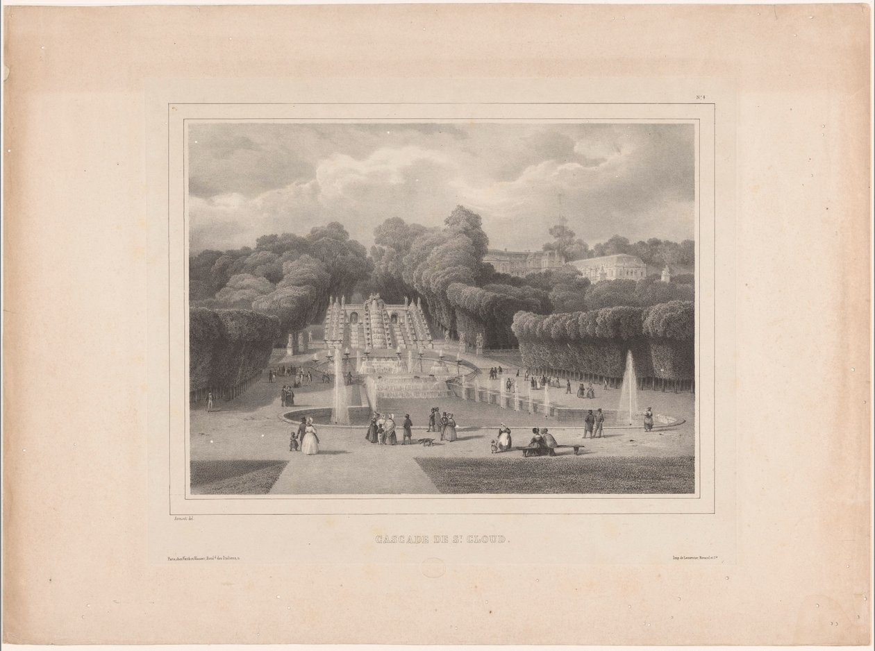 Fontána v Château de Saint-Cloud Cascade de St. Cloud (název na objektu) Skvělé výhledy na Paříž (název série) od Jean Baptiste Arnout