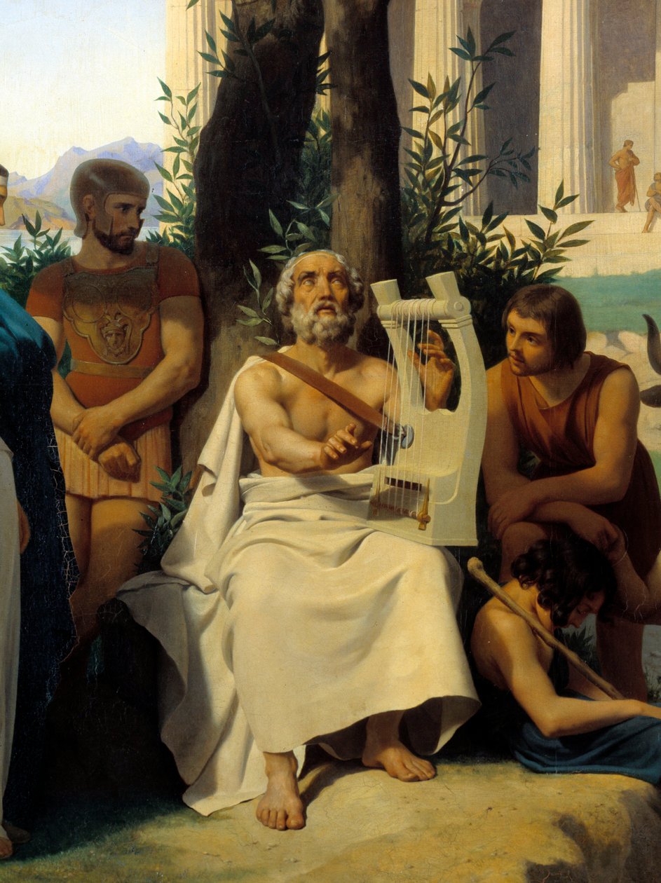 Homere, řecký básník 9. století před naším letopočtem. Detail obrazu Jean-Baptiste Auguste Leloir (1809-1892) Musee du Louvre. od Jean Baptiste Auguste Leloir