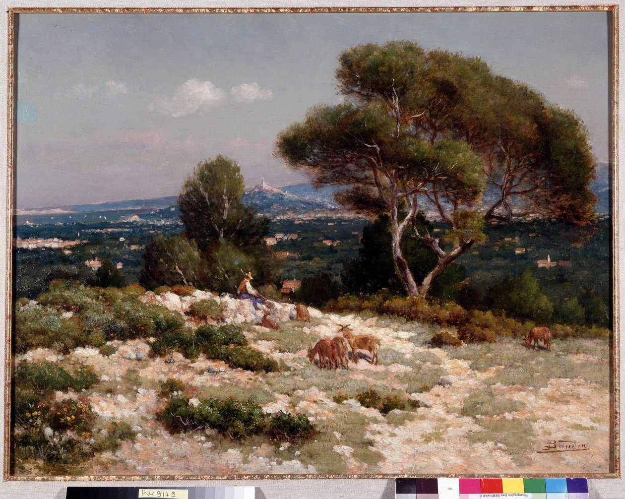 Pastýři na výšinách Saint Loup v Marseille Obraz Jean Baptiste Baudin (1856-1922) Rozm. 48x63 cm Povinná zmínka: Založení sbírky pozdravů z Provence, Marseille od Jean Baptiste Baudin
