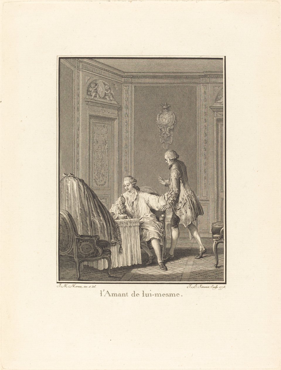 Milovník sám sebe od Jean Baptiste Blaise Simonet after Jean Michel Moreau