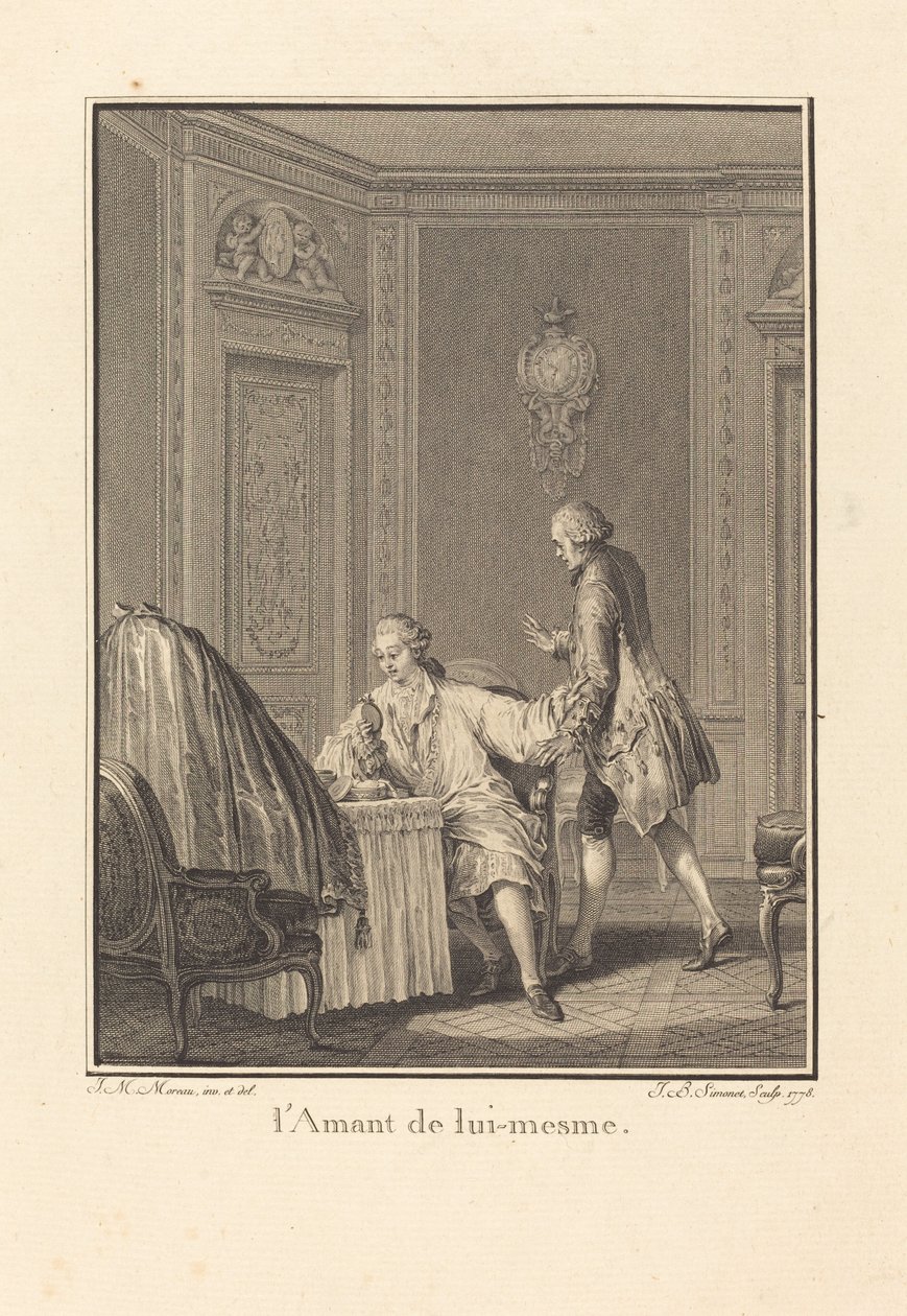 Milovník sám sebe od Jean Baptiste Blaise Simonet after Jean Michel Moreau