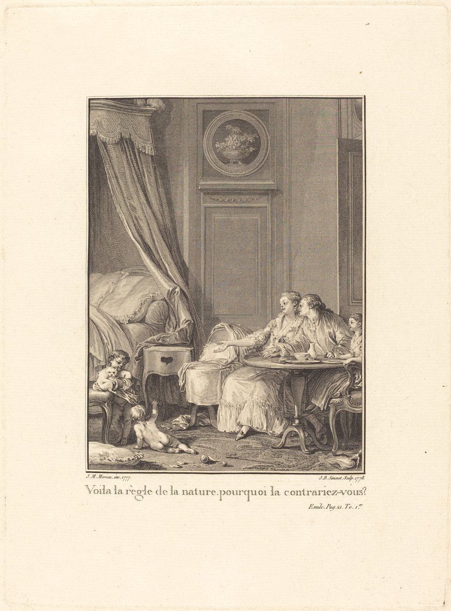 To je přírodní pravidlo, proč ho porušuješ? od Jean Baptiste Blaise Simonet after Jean Michel Moreau